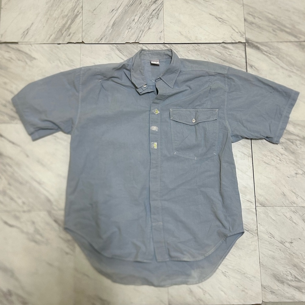 Vintage OP Classic Men's Light Blue Short-Sleeve Button-Up Shirt